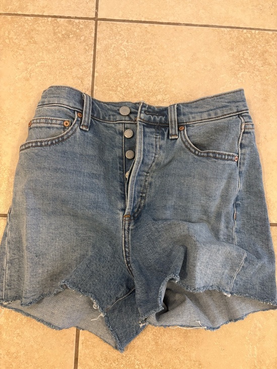 Denim Forum Pants - Denim Forum Light Blue Raw-Hem High-Rise Jean Shorts